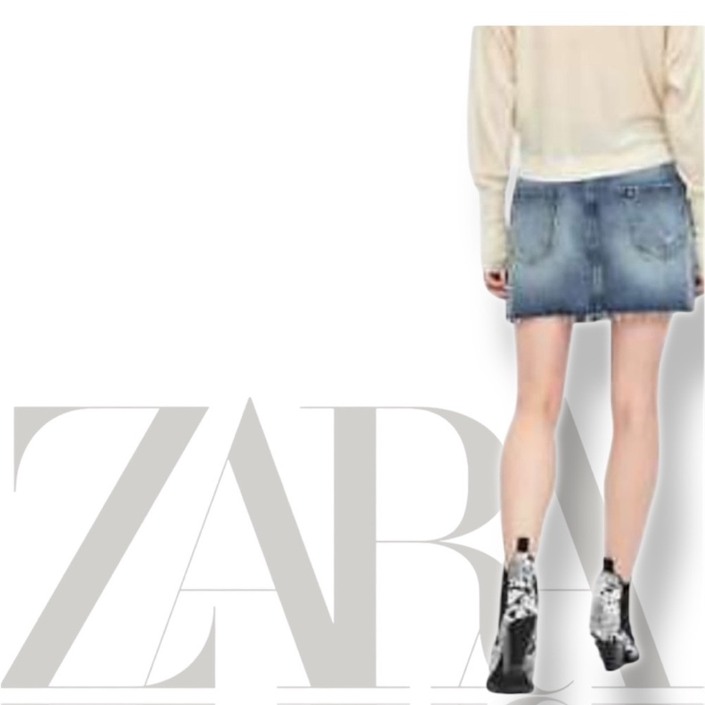 ZARA Denim Distressed Mini Skirt, Size XS, Button Fly, Raw Hem, Fraying, EUC - Picture 11 of 11